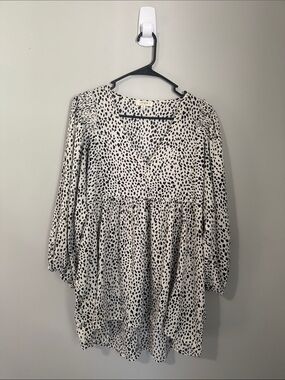 Umgee White Black Dot V-Neck Babydoll Dress